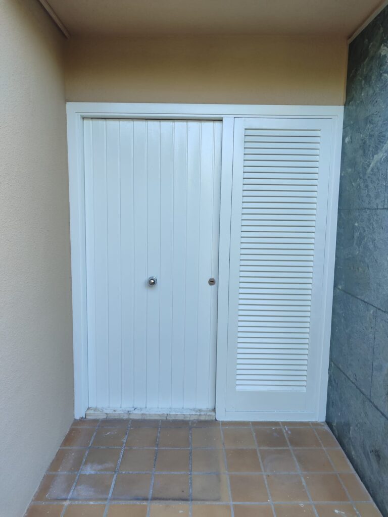 Recibidor con puertas y armarios pintados